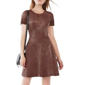 BebgMaxazria Womens Brown Suede Short Sleeve Fit & Flare Size 2